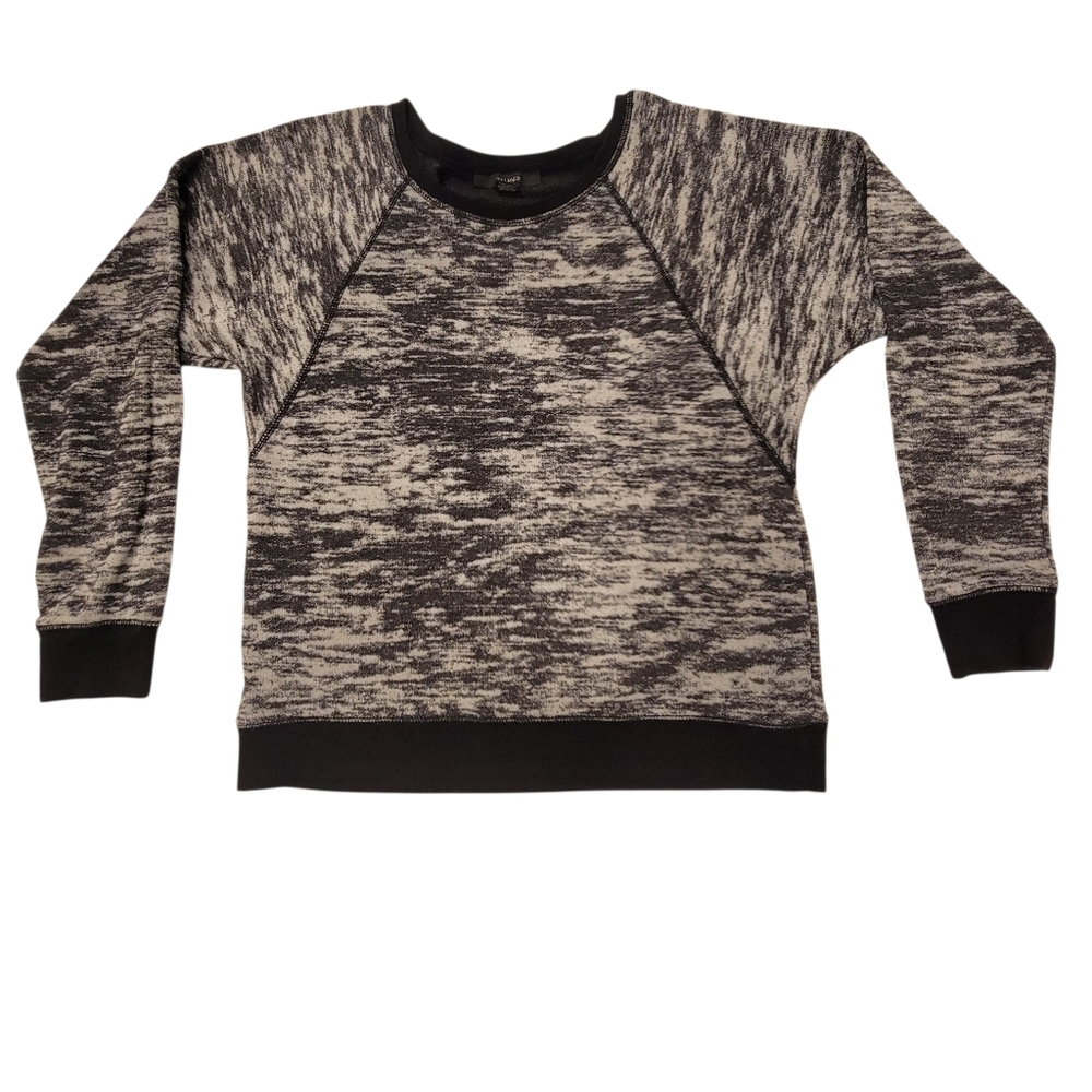 TAHARI Jersey Knit Crop Top Lightweight Sweatshirt Heathered Gray Black Sz S